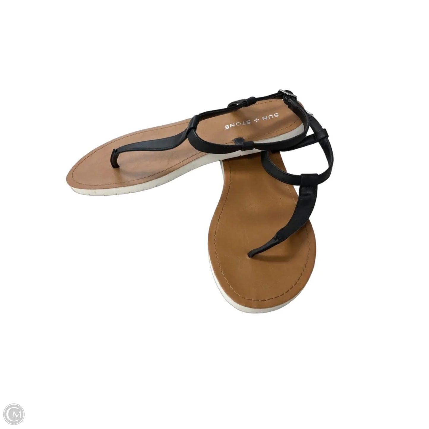 Sandals Flats By Clothes Mentor In Black & Tan, Size: 8