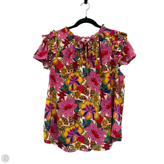 Blouse Short Sleeve By Rose And Olive In Pink & Yellow, Size: 1x