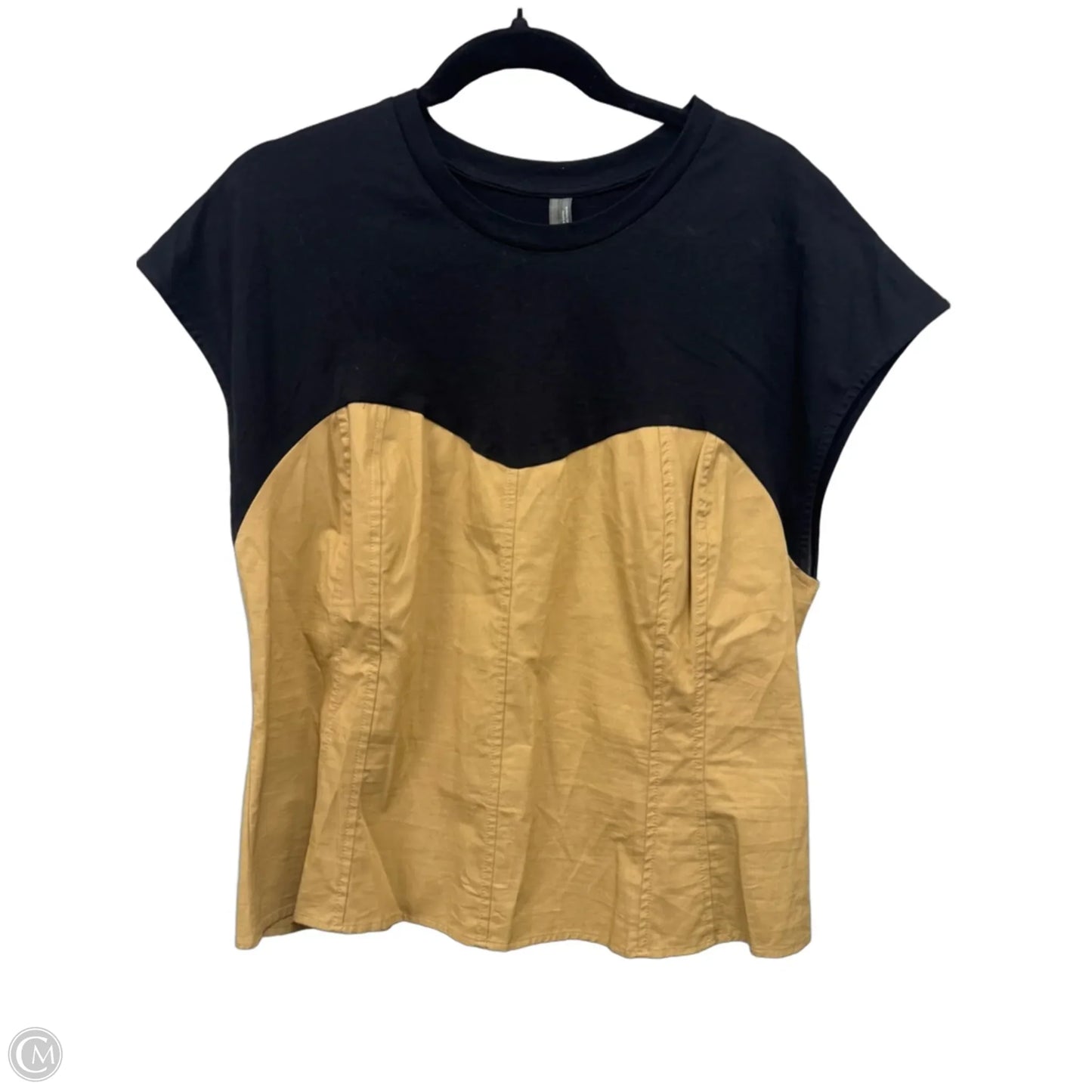 Top Short Sleeve By Anthropologie In Black & Tan, Size: Xl