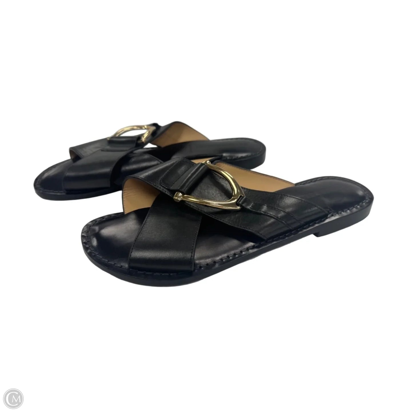 Sandals Flats By Clothes Mentor In Black & Gold, Size: 8.5