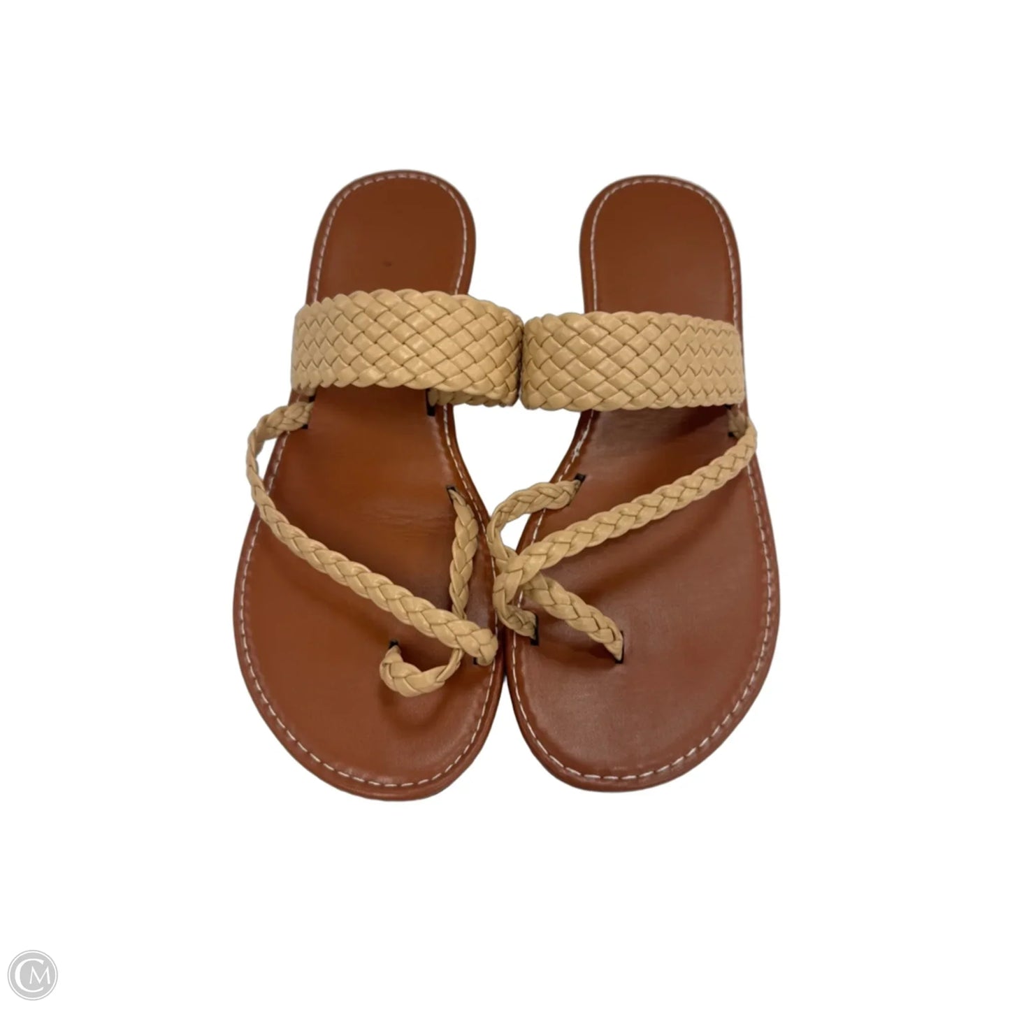 Sandals Flats By Clothes Mentor In Brown & Cream, Size: 9.5
