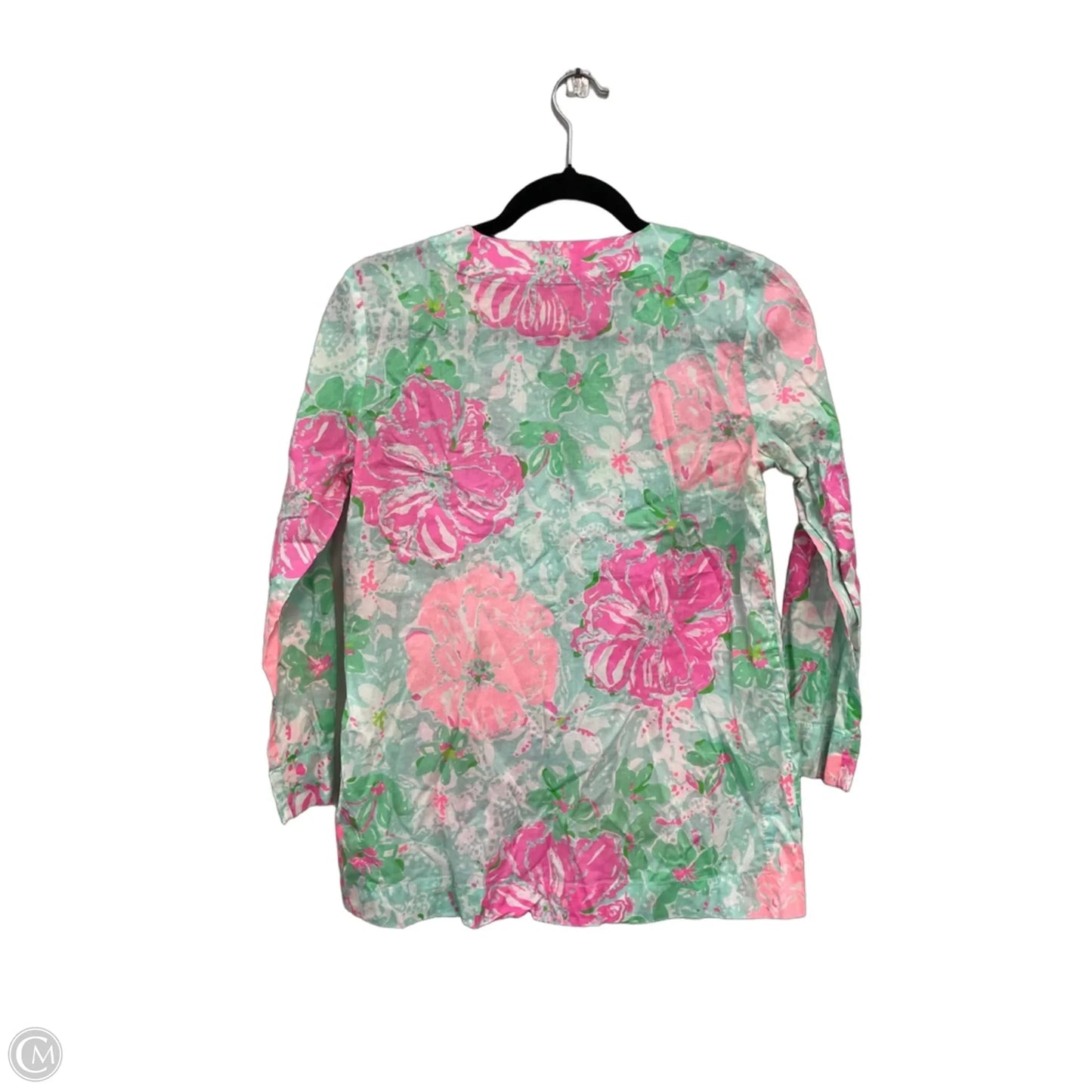 Top 3/4 Sleeve Designer By Lilly Pulitzer In Green & Pink, Size: S