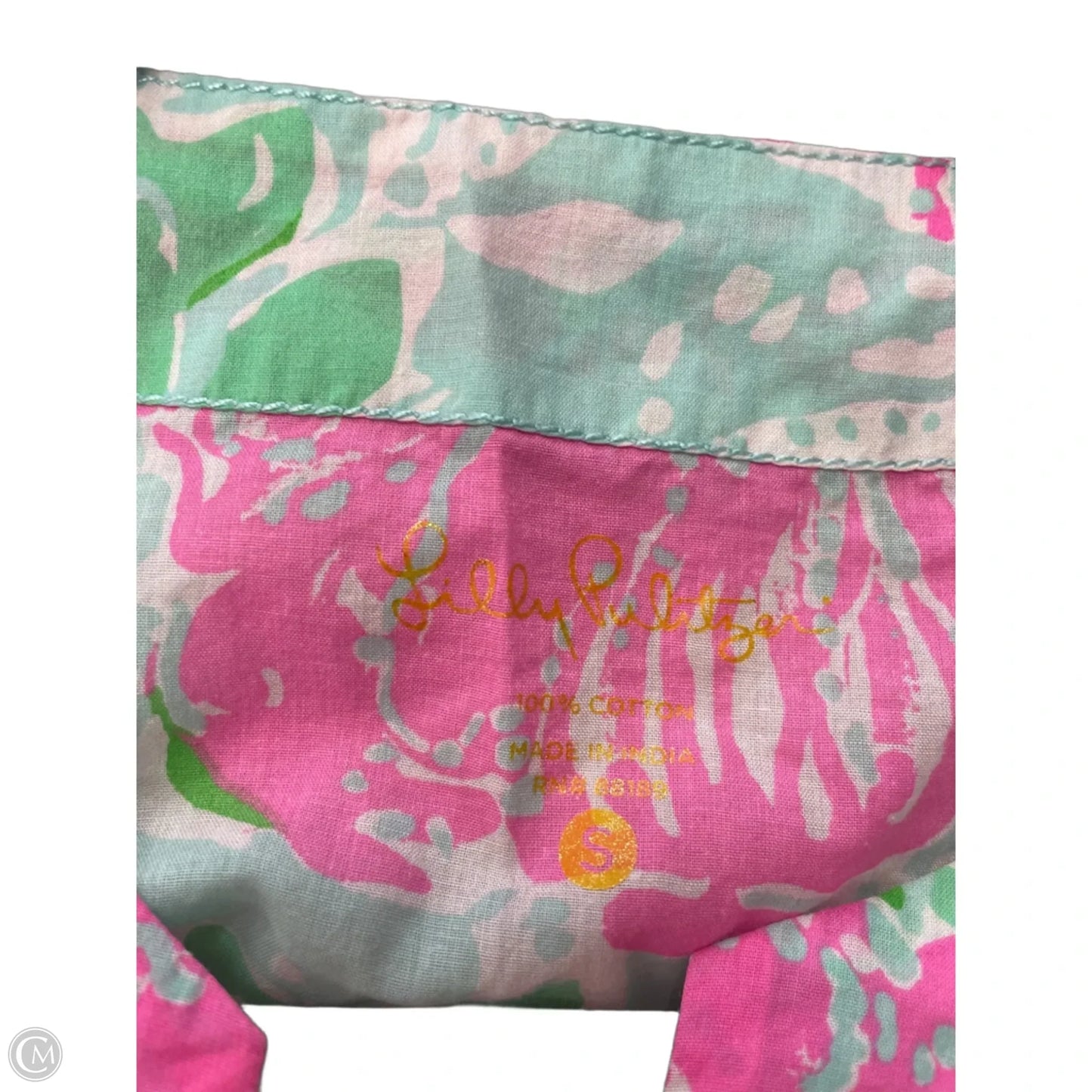 Top 3/4 Sleeve Designer By Lilly Pulitzer In Green & Pink, Size: S