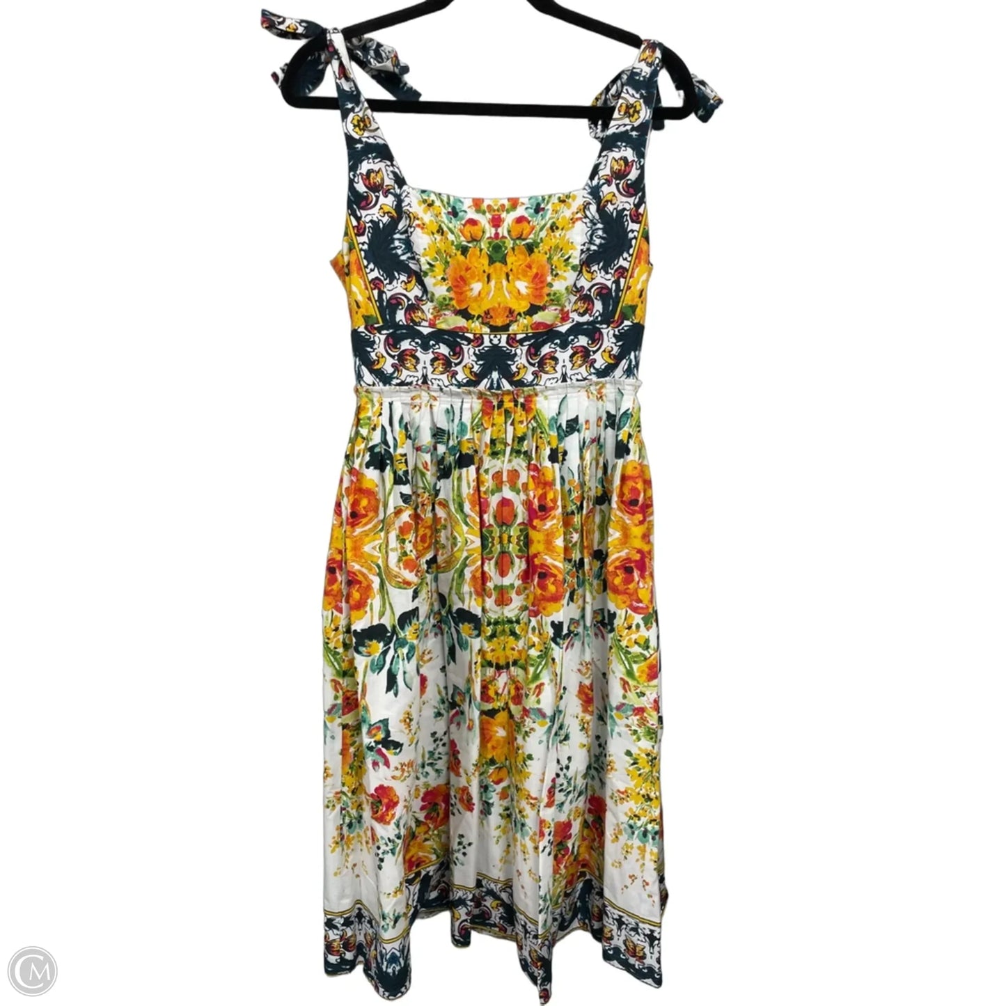 Dress Casual Midi By Antonio Melani In White & Yellow, Size: 4