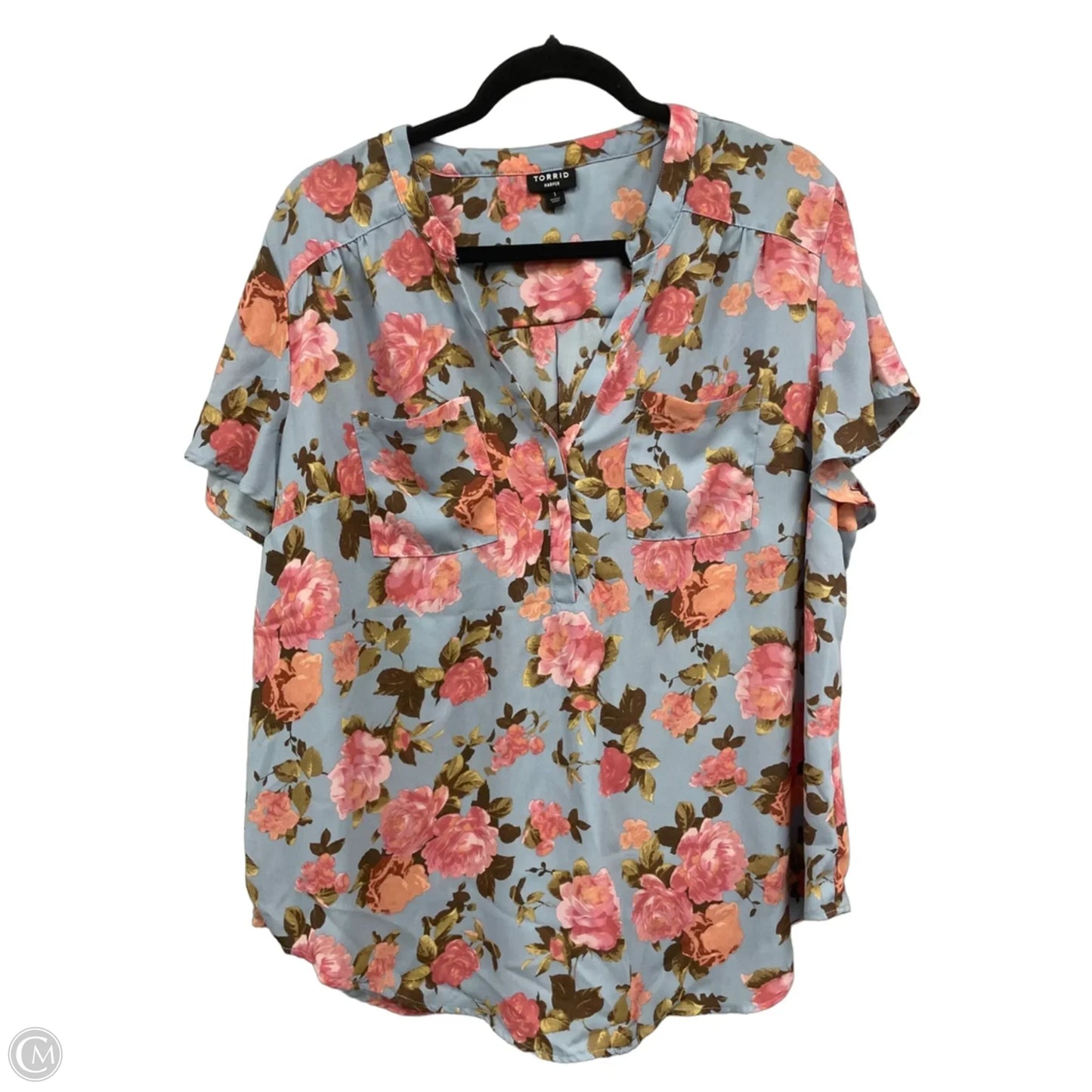 Blouse Short Sleeve By Torrid In Blue & Pink, Size: 1x