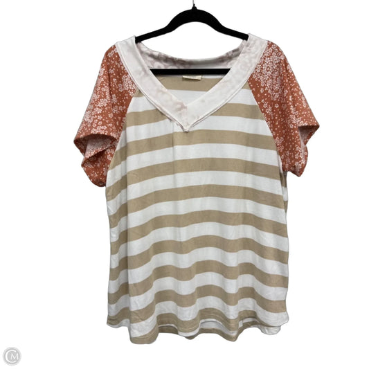 Top Short Sleeve By Oddi In Brown & White, Size: 2x