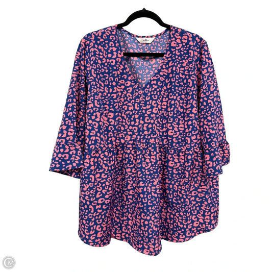 Top 3/4 Sleeve By Agnes Orinda In Blue & Pink, Size: 2x