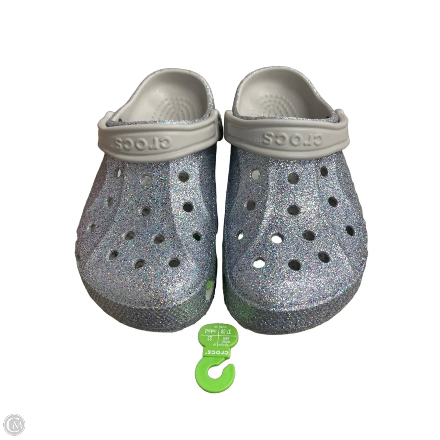 Shoes Flats By Crocs In Silver, Size: 7