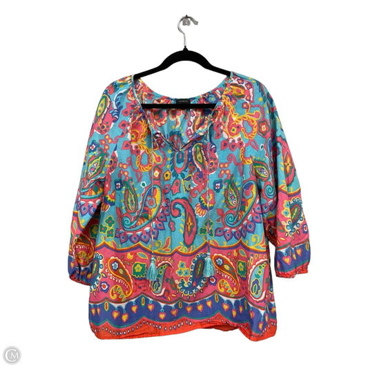 Top 3/4 Sleeve By Talbots In Blue & Pink, Size: Xl