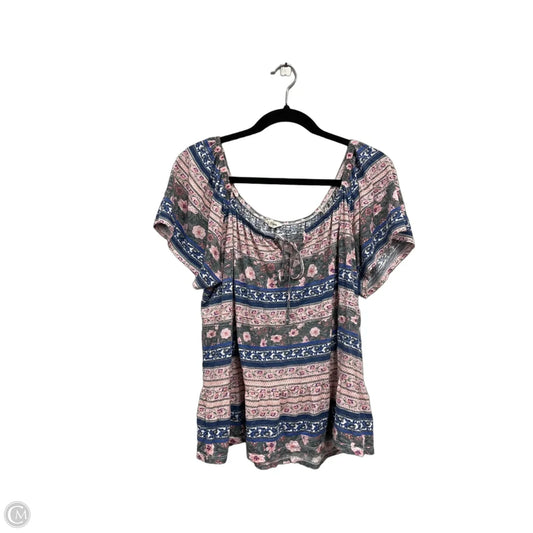 Top Short Sleeve By Lucky Brand In Blue & Pink, Size: Xl