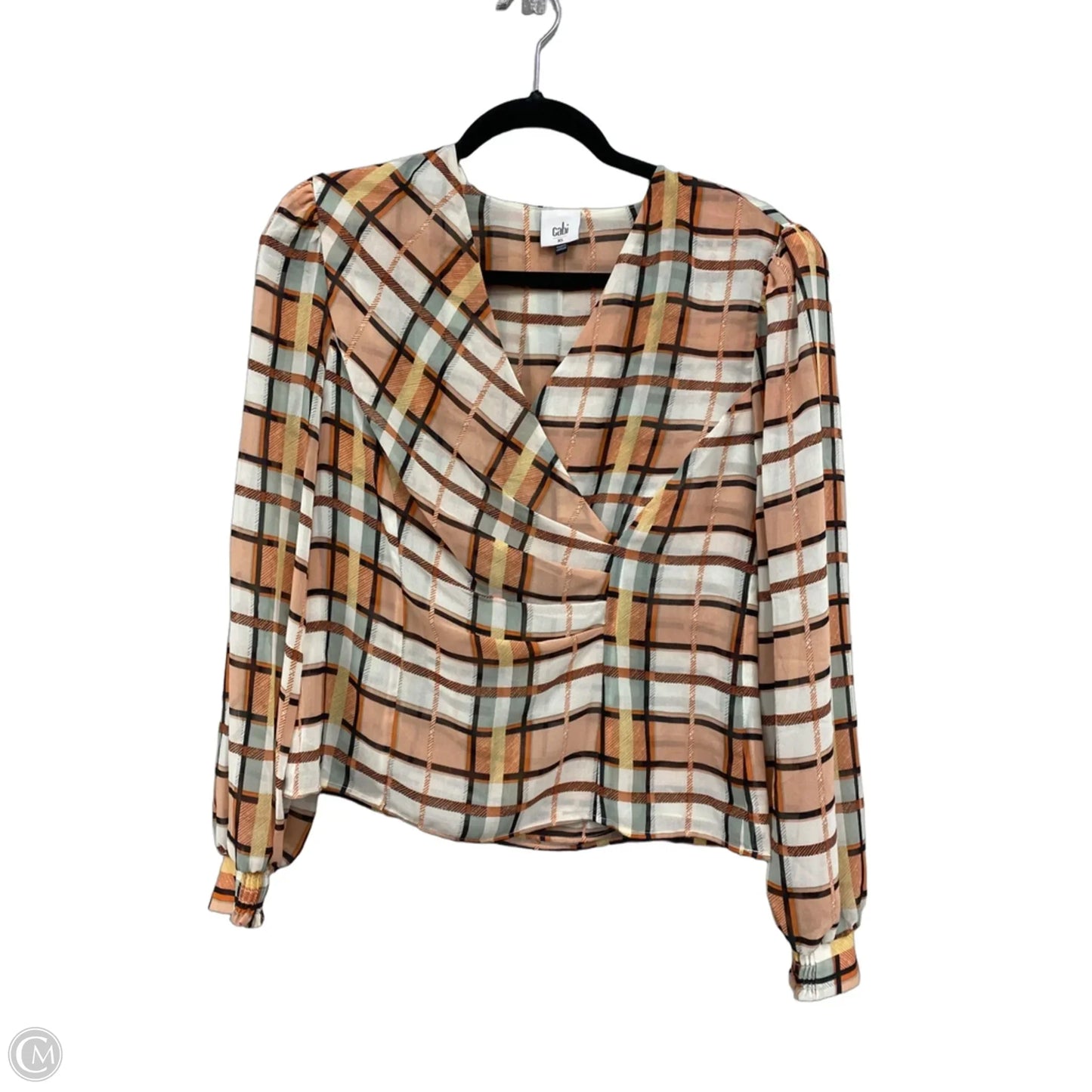 Blouse Long Sleeve By Cabi In Blue & Orange, Size: Xs