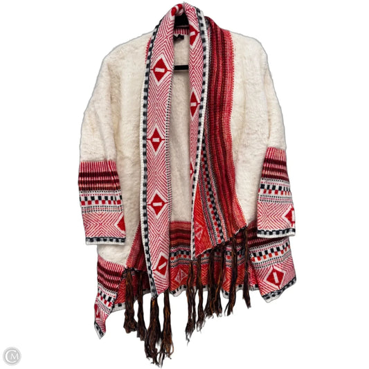 Sweater Cardigan By Clothes Mentor In Cream & Red, Size: M
