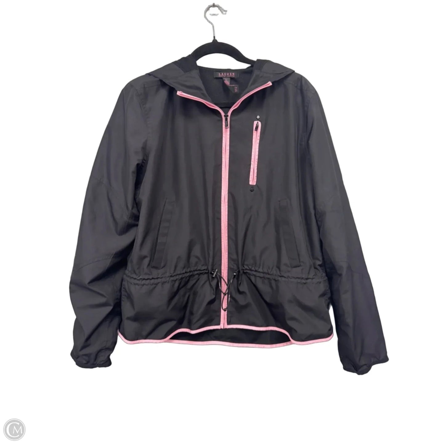 Jacket Windbreaker By Lauren By Ralph Lauren In Black & Pink, Size: L