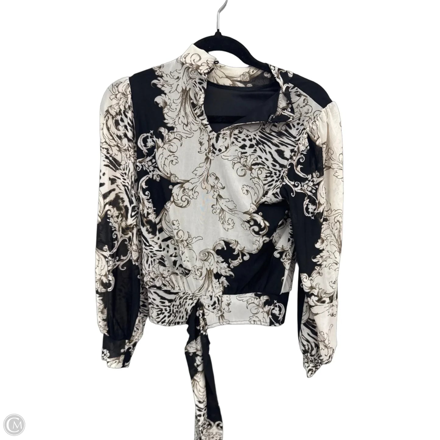 Blouse Long Sleeve By Ember In Black & Cream, Size: S