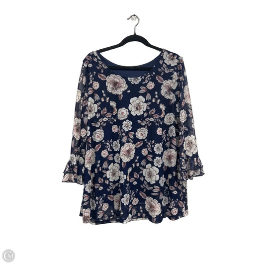 Top 3/4 Sleeve By Papermoon In Blue & White, Size: 1x