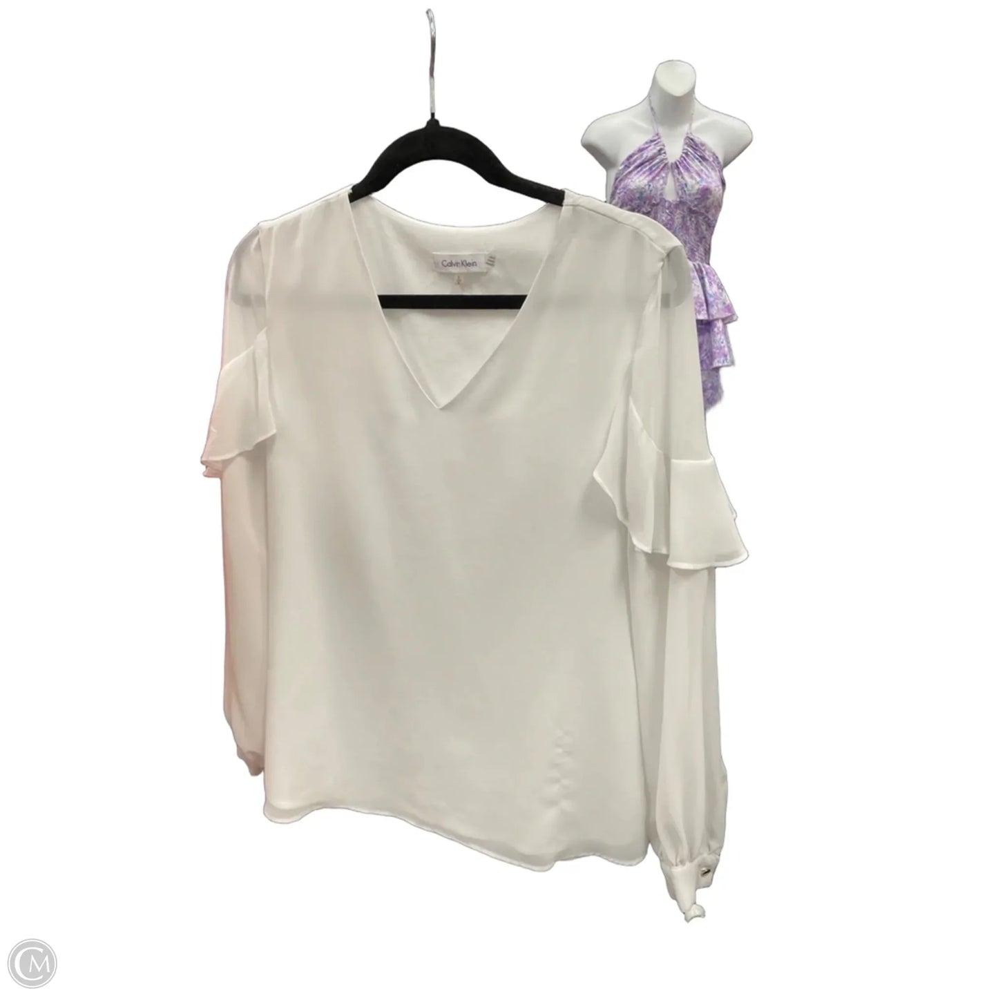 Top Long Sleeve By Calvin Klein In White, Size: S