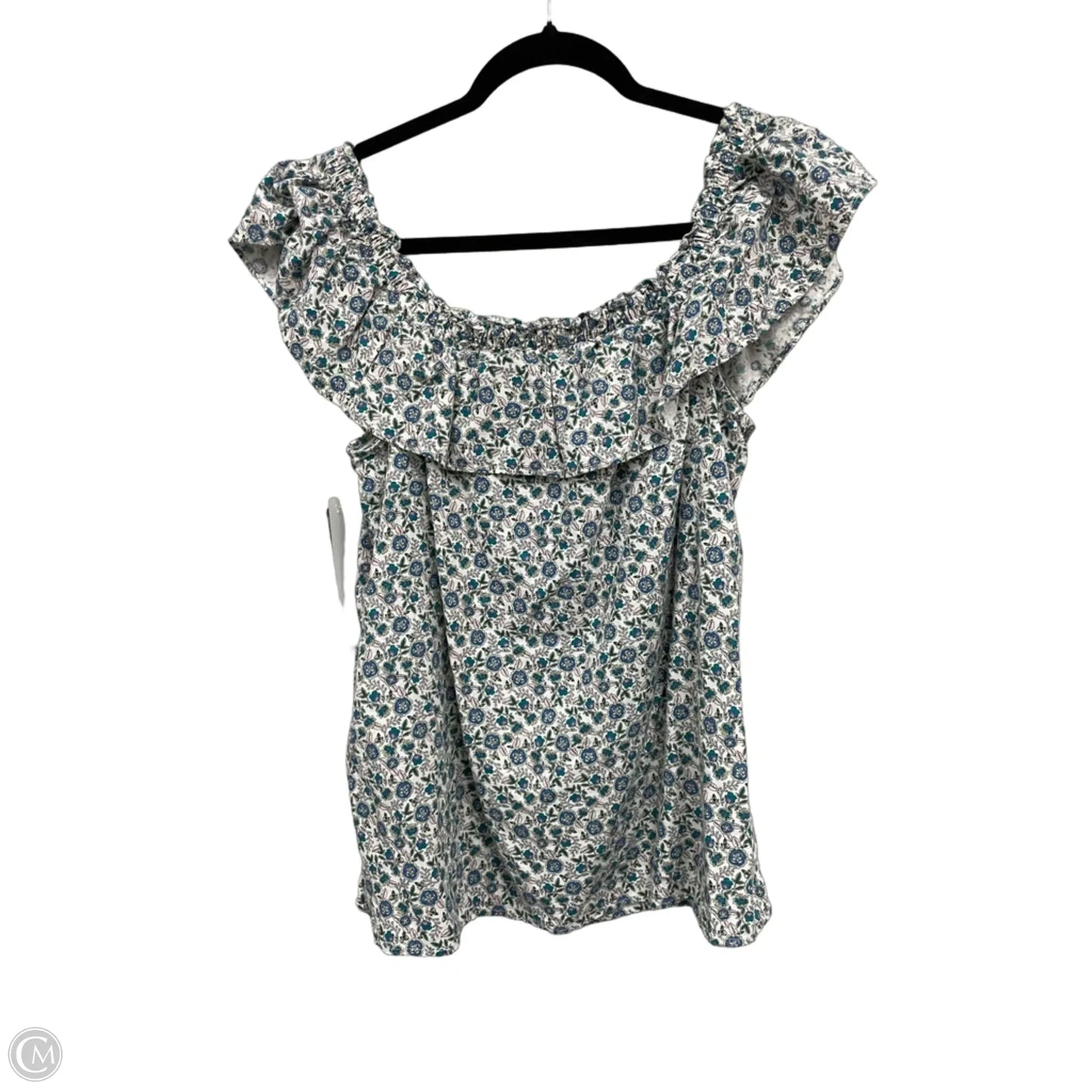 Top Short Sleeve By Loft In Cream & Green, Size: L