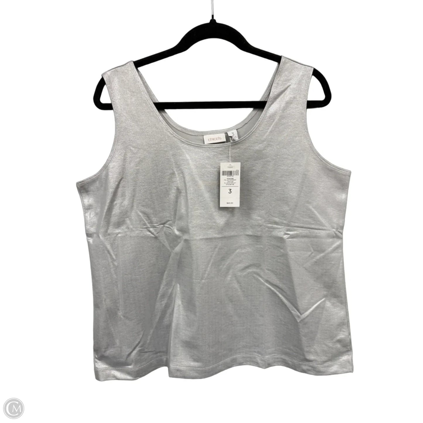 Top Sleeveless By Chicos In Silver, Size: Xl