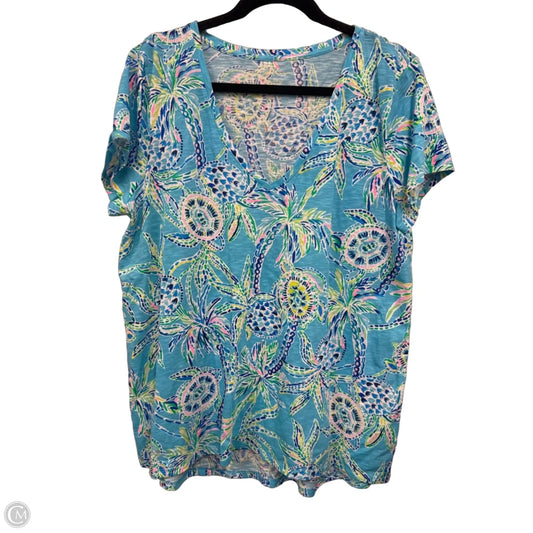 Top Short Sleeve Designer By Lilly Pulitzer In Blue, Size: Xl