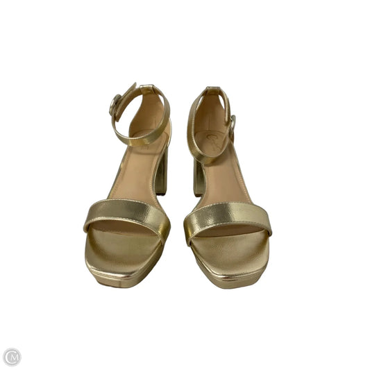 Sandals Heels Block By Clothes Mentor In Gold, Size: 10