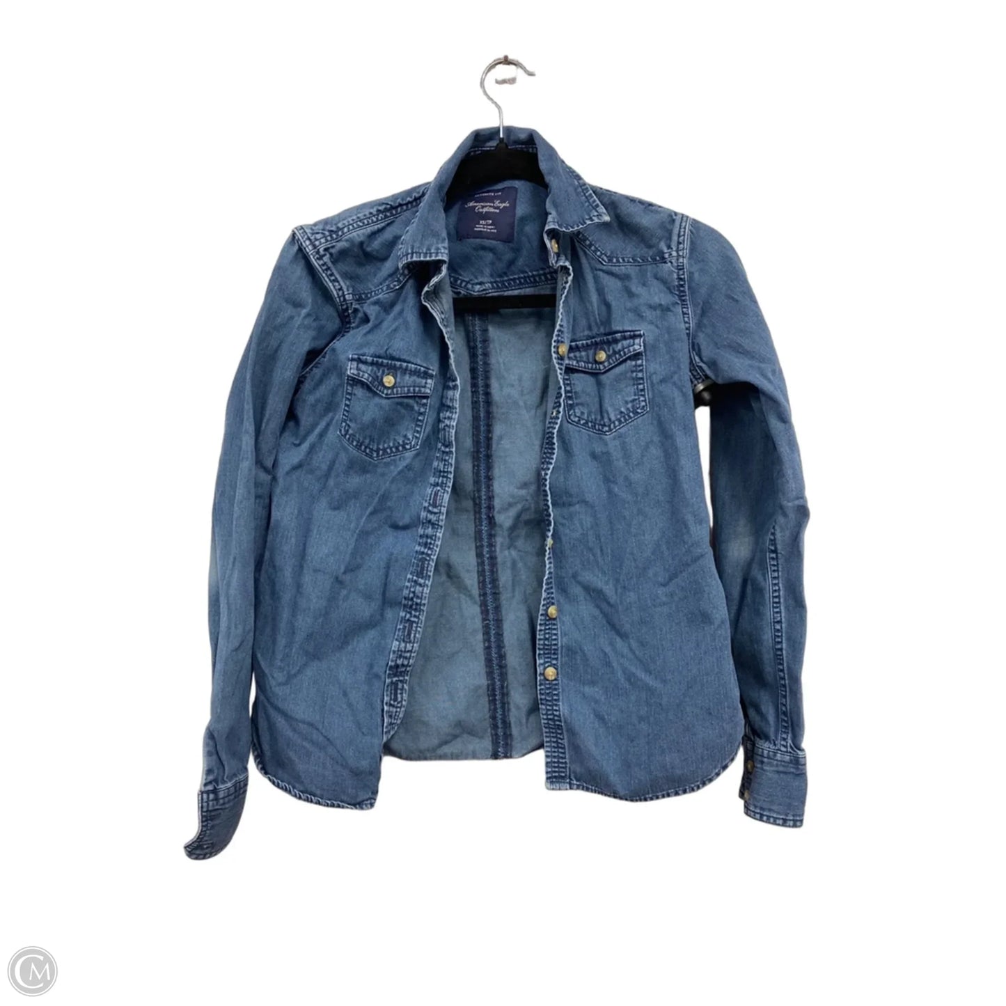 Top Long Sleeve By American Eagle In Blue Denim, Size: Xs