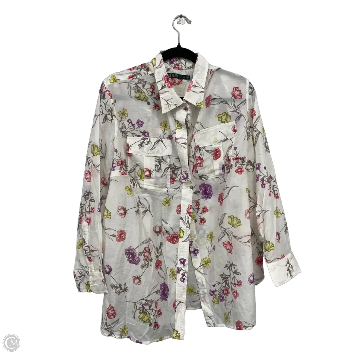 Top Long Sleeve By Ralph Lauren In Pink & White, Size: 2x