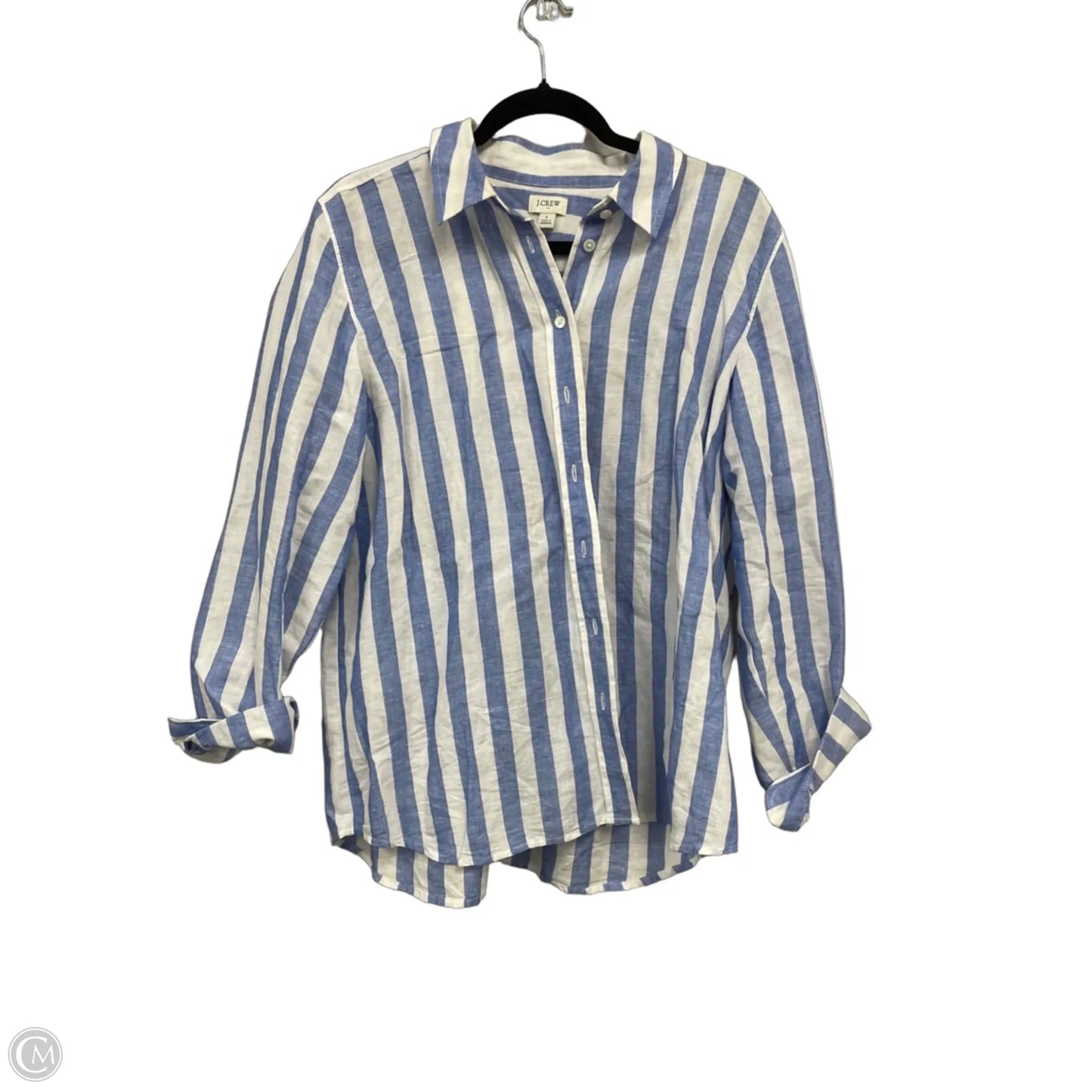 Blouse Long Sleeve By J. Crew In Blue & White, Size: L