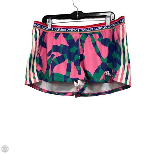 Athletic Shorts By Adidas In Green & Pink, Size: L