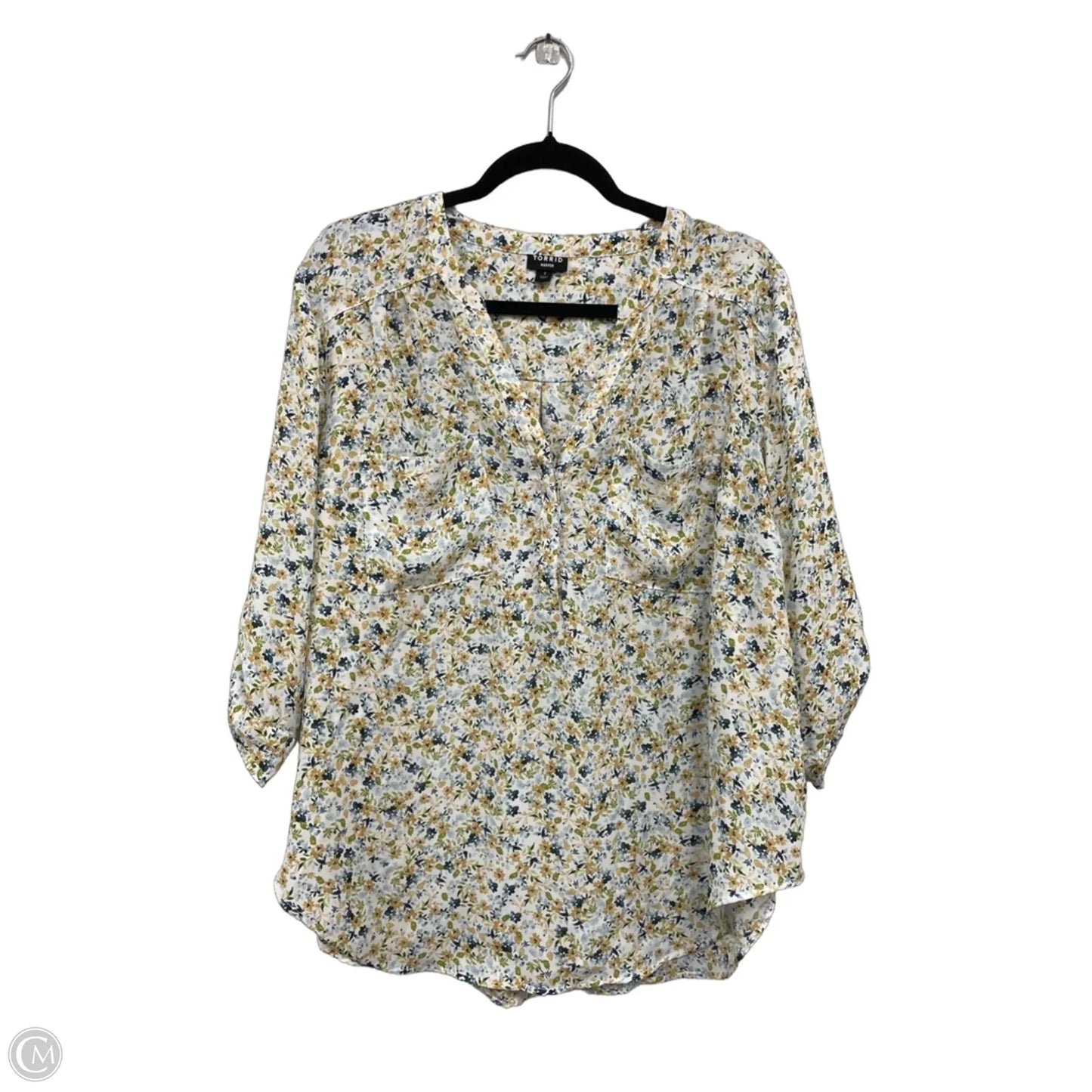 Blouse 3/4 Sleeve By Torrid In Black & Green, Size: 14