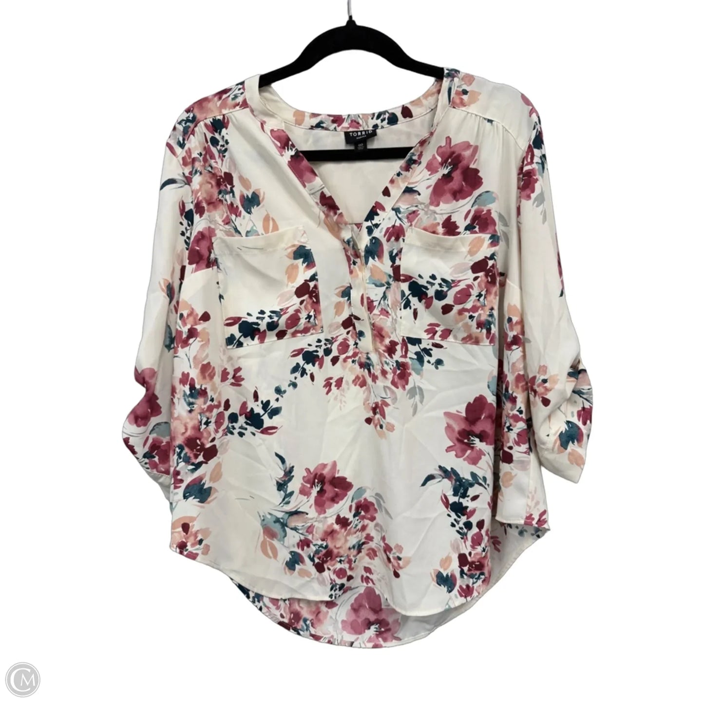 Blouse 3/4 Sleeve By Torrid In Green & Pink, Size: M