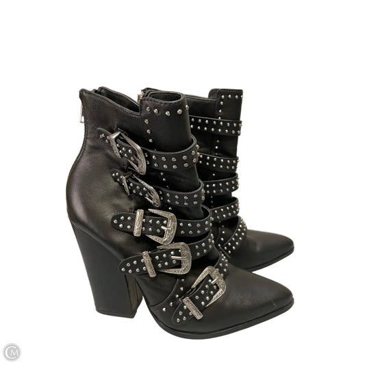 Boots Ankle Heels By Steve Madden In Black & Silver, Size: 9