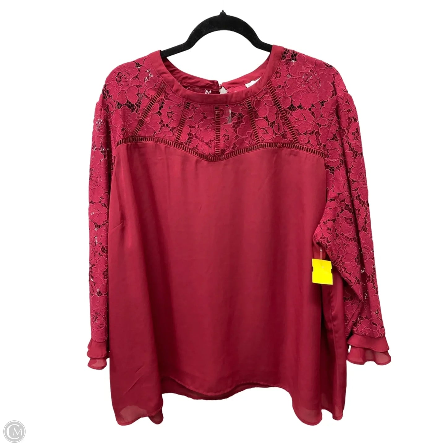 Top Long Sleeve By Cato In Maroon, Size: 3x