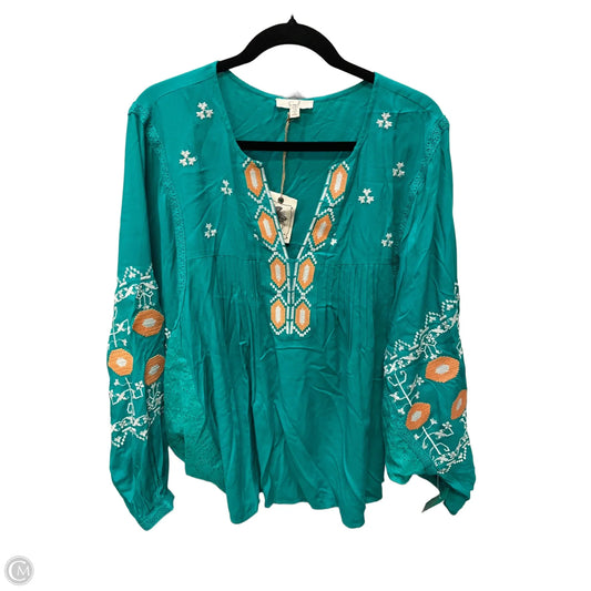 Blouse Long Sleeve By Easel In Green & Orange, Size: 1x