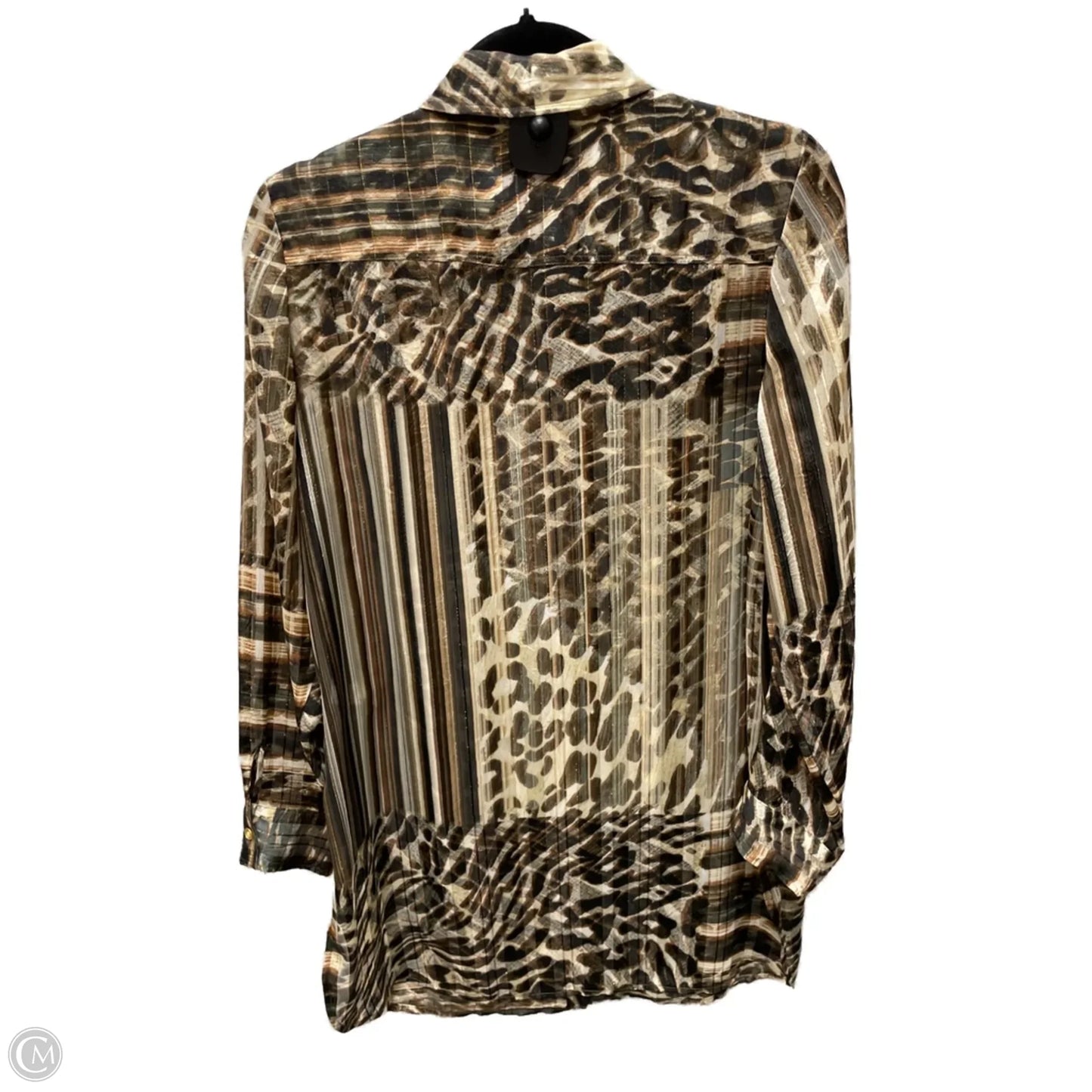 Blouse Long Sleeve By Chicos In Brown & Cream, Size: S