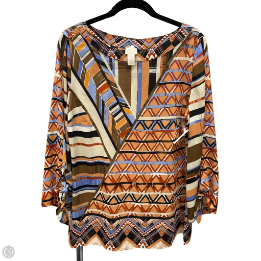 Blouse Long Sleeve By Chicos In Brown & Orange, Size: M