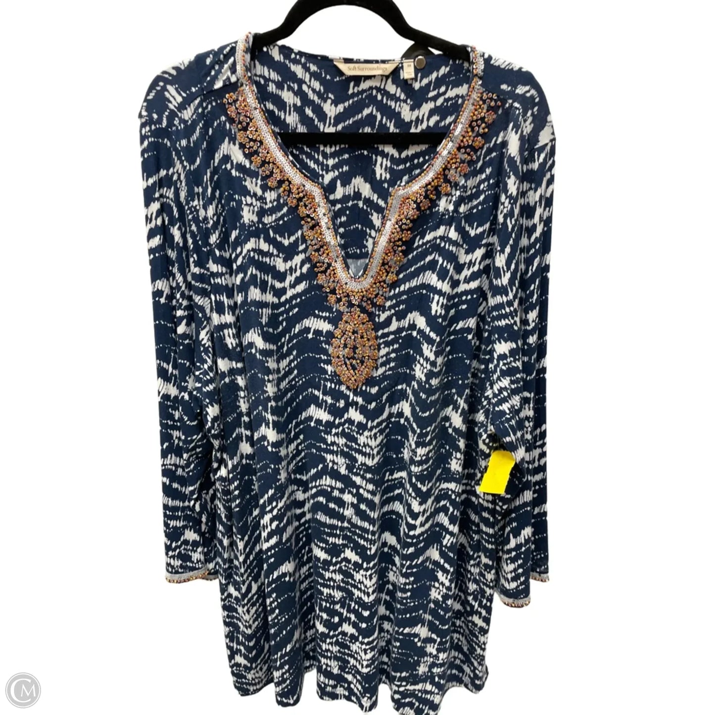 Tunic Long Sleeve By Soft Surroundings In Blue & White, Size: 3x