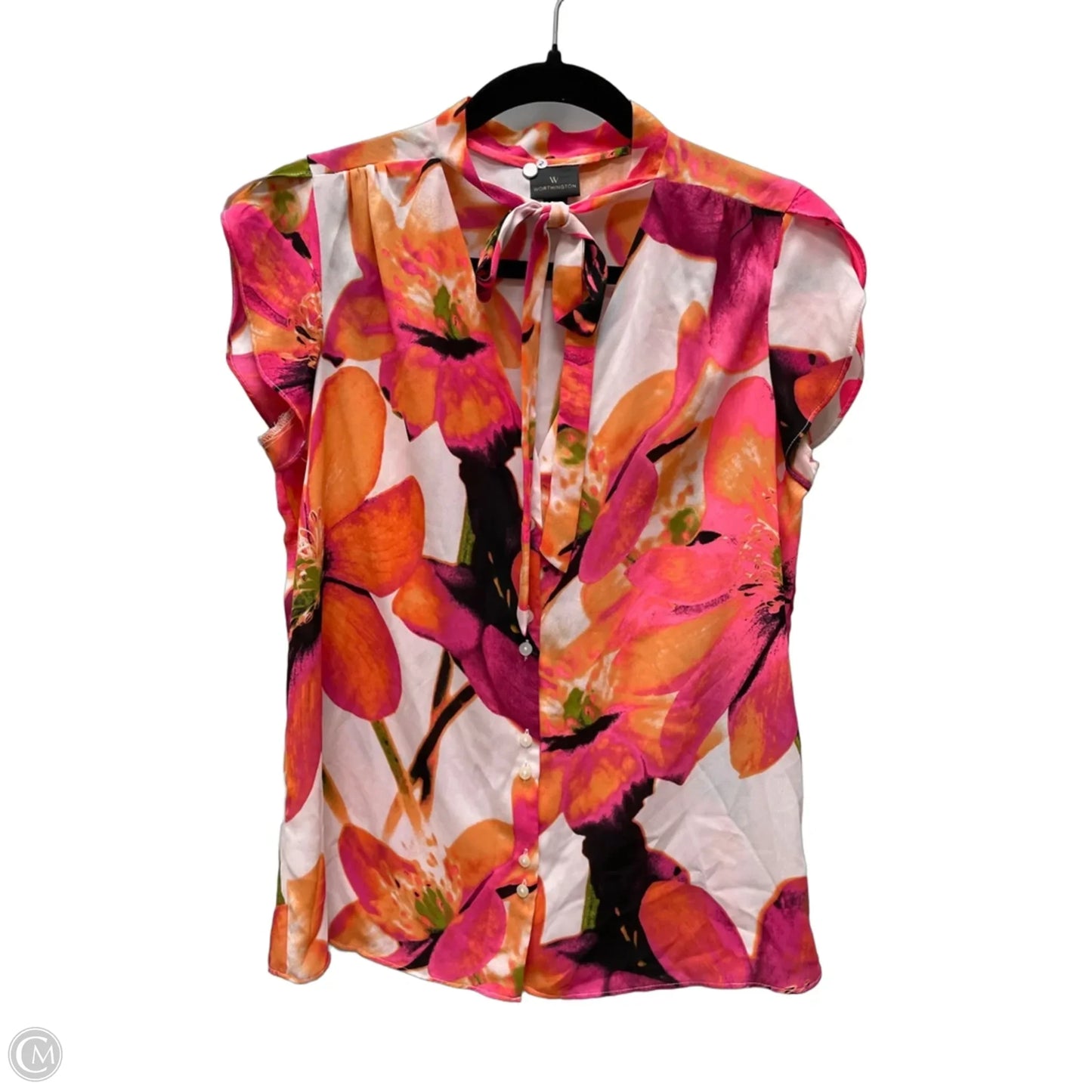 Blouse Short Sleeve By Worthington In Orange & Pink, Size: M