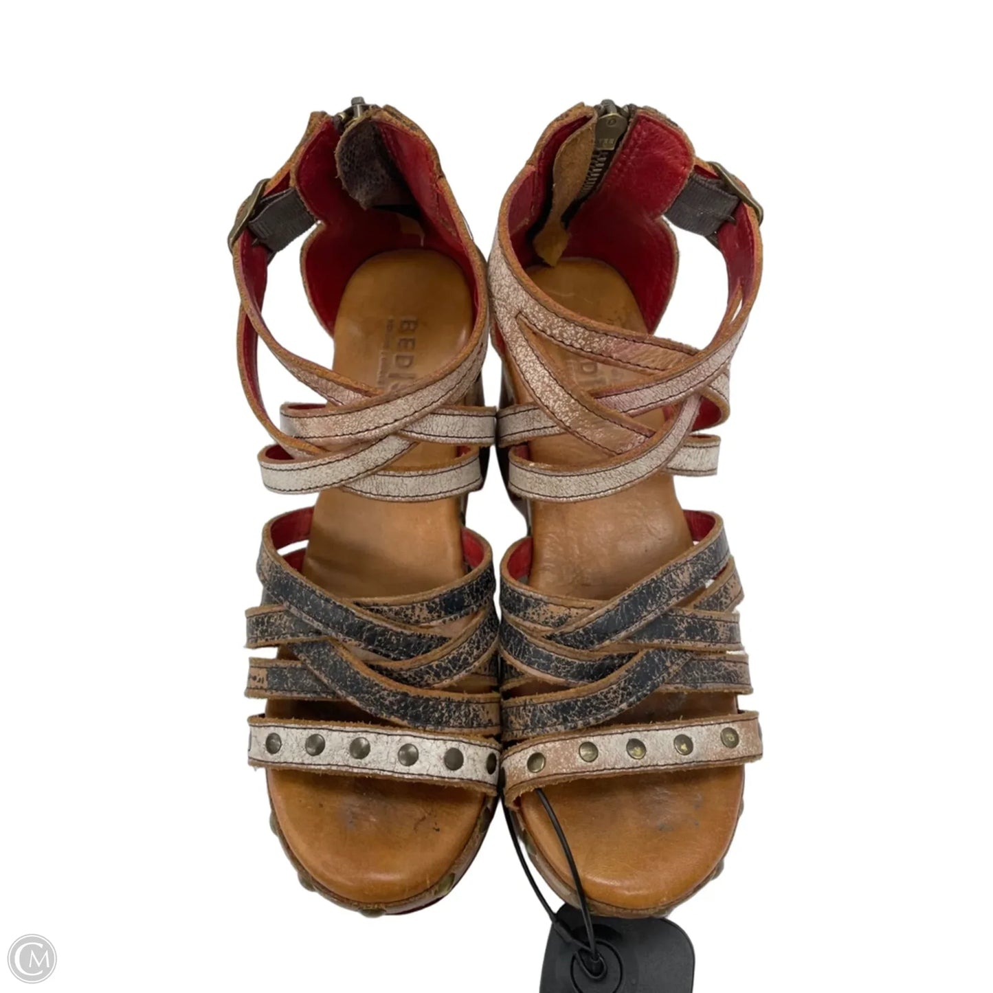 Sandals Heels Block By Bed Stu In Black & Tan, Size: 6
