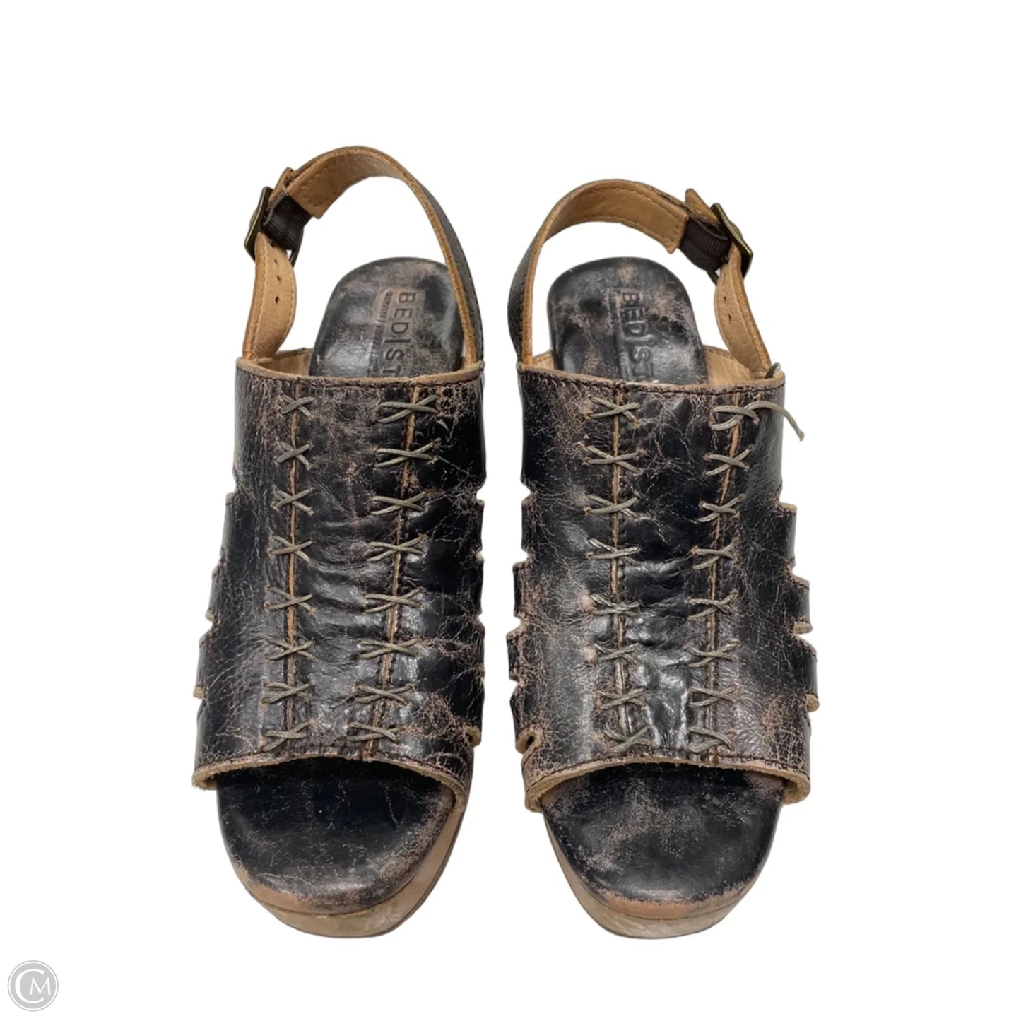 Sandals Heels Block By Bed Stu In Black & Tan, Size: 6