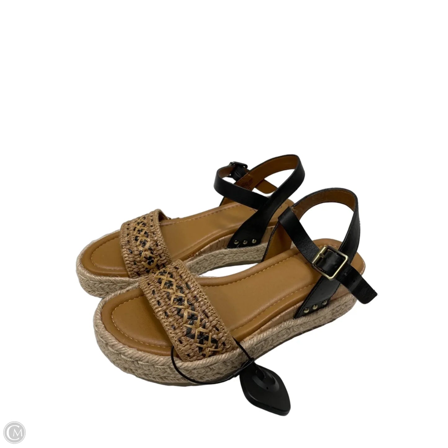 Sandals Heels Wedge By Earth In Black & Tan, Size: 8.5