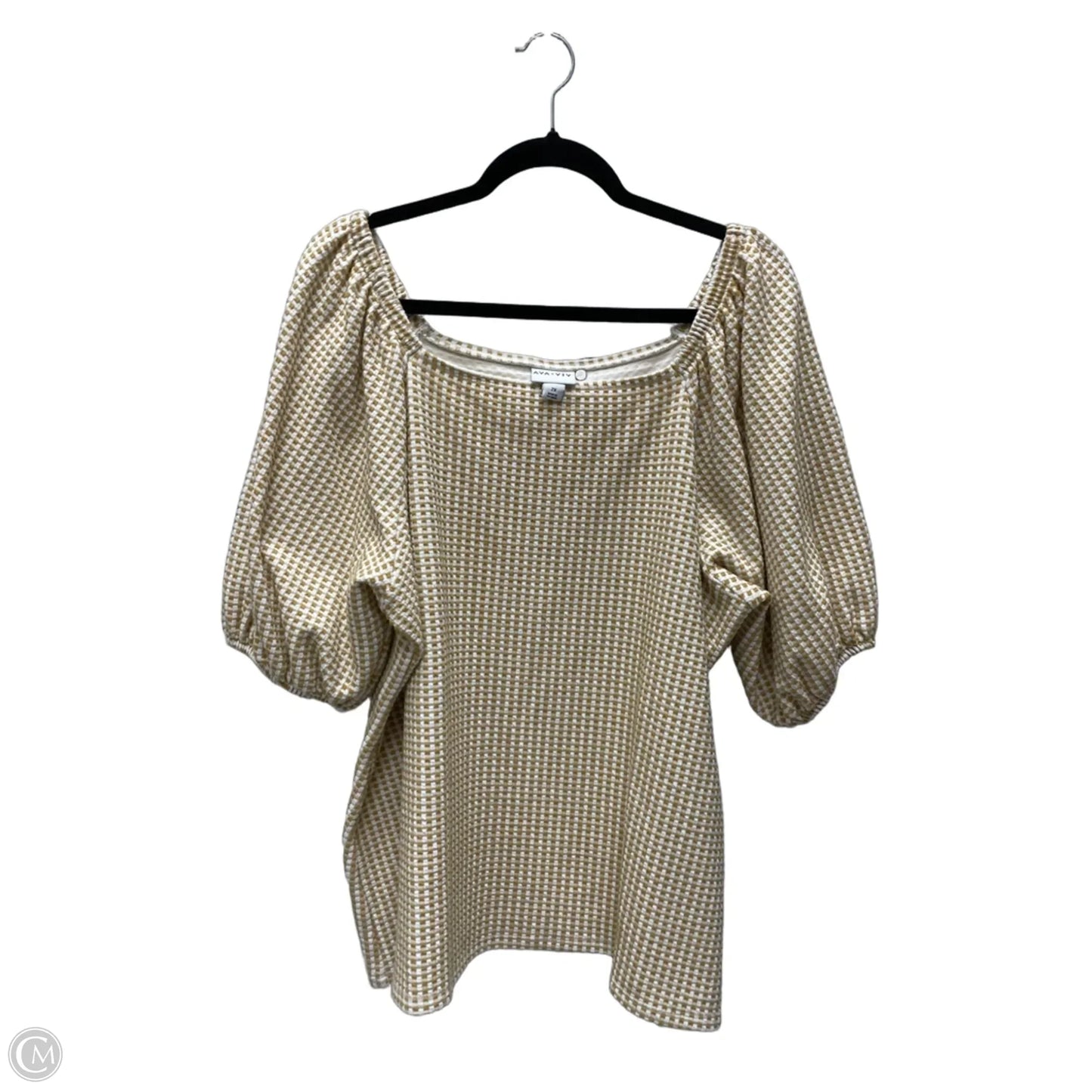 Top Short Sleeve By Ava & Viv In Cream & Yellow, Size: 2x