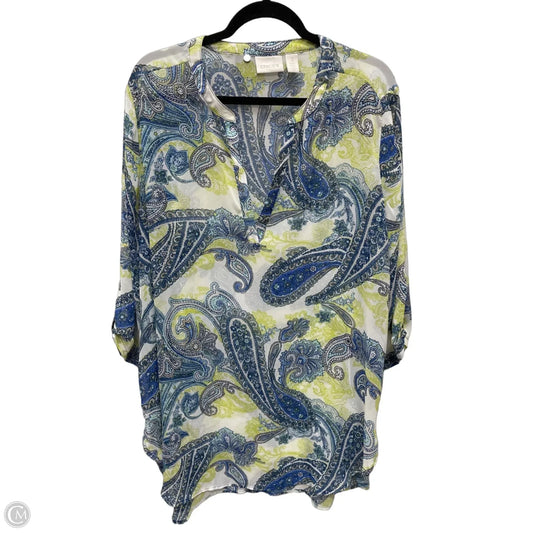 Blouse Short Sleeve By Chicos In Blue & Green, Size: L