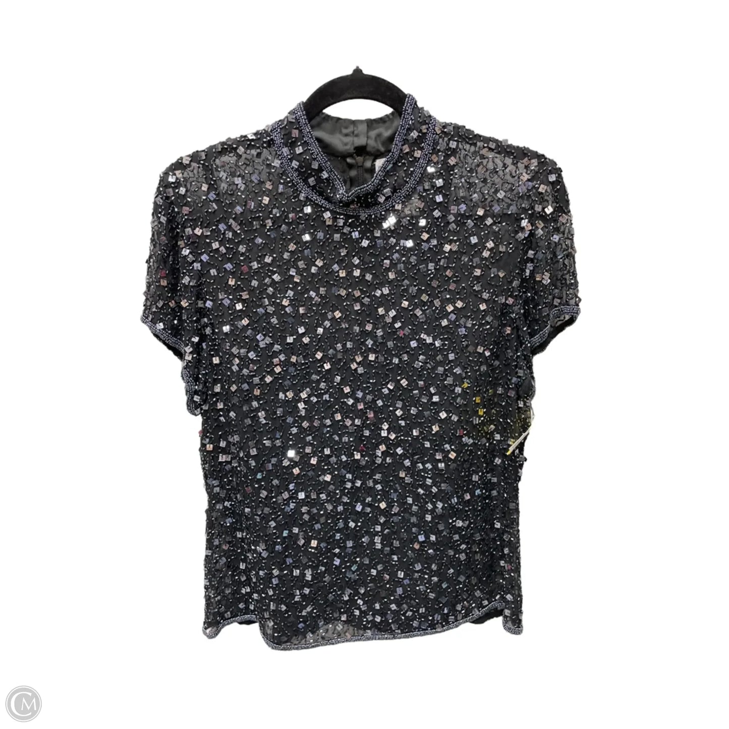 Blouse Short Sleeve By Adrianna Papell In Black & Blue, Size: Xl