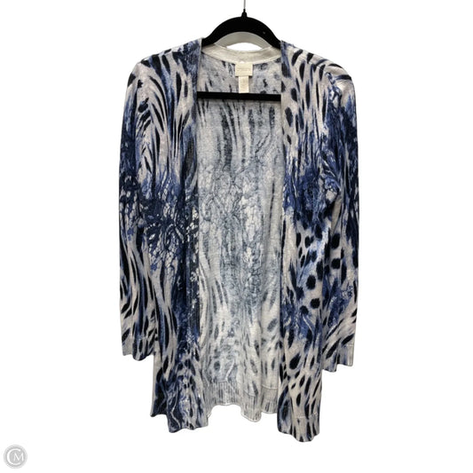 Sweater Cardigan By Chicos In Blue & White, Size: S