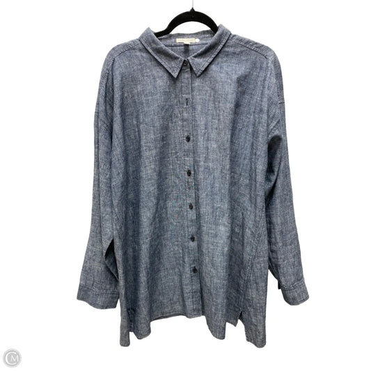 Top Long Sleeve By Eileen Fisher In Blue & White, Size: Xl