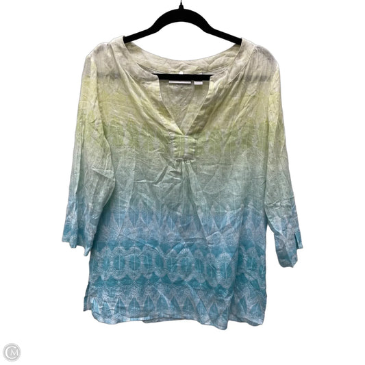 Top 3/4 Sleeve By Chicos In Blue & Yellow, Size: S