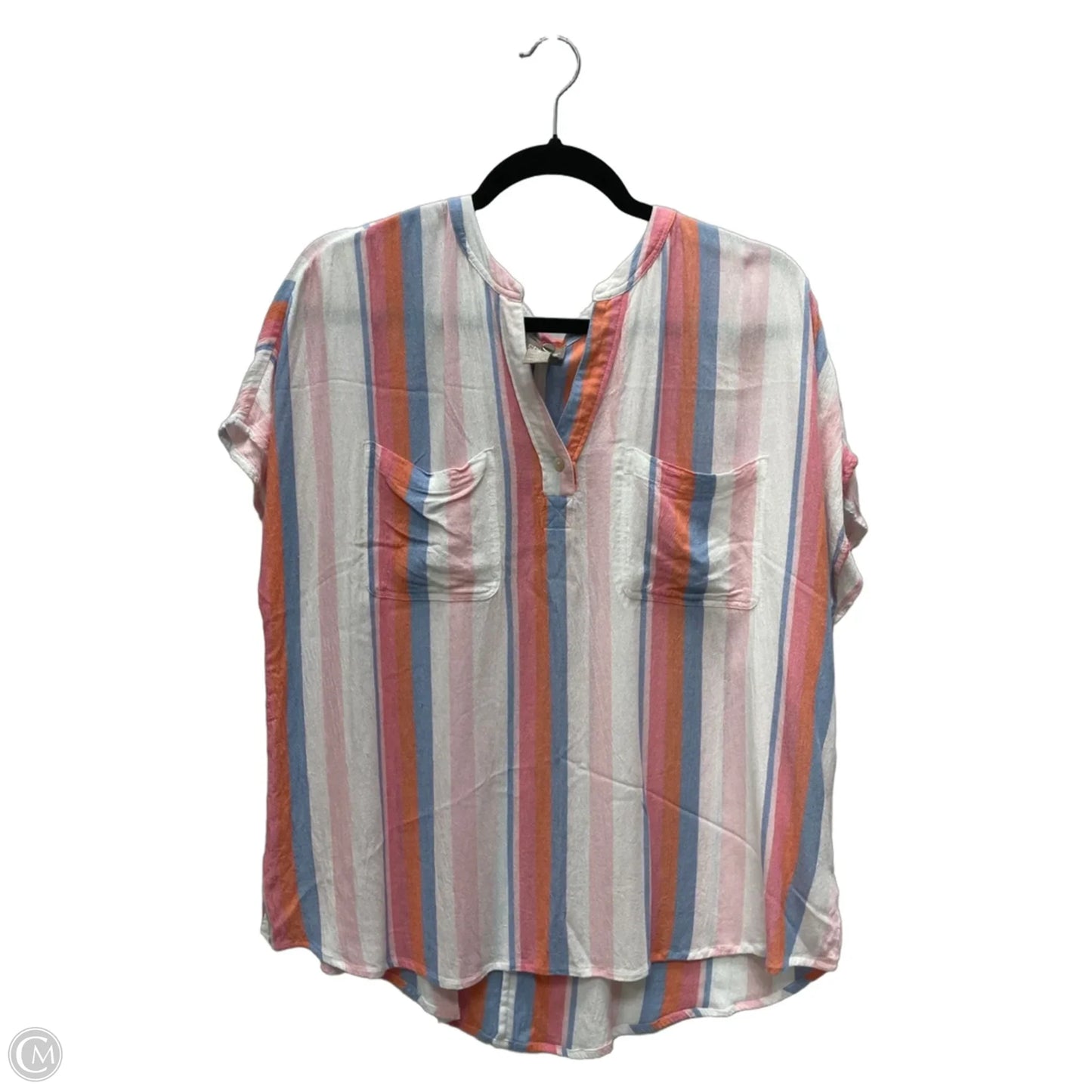 Top Short Sleeve By Chicos In Striped Pattern, Size: M