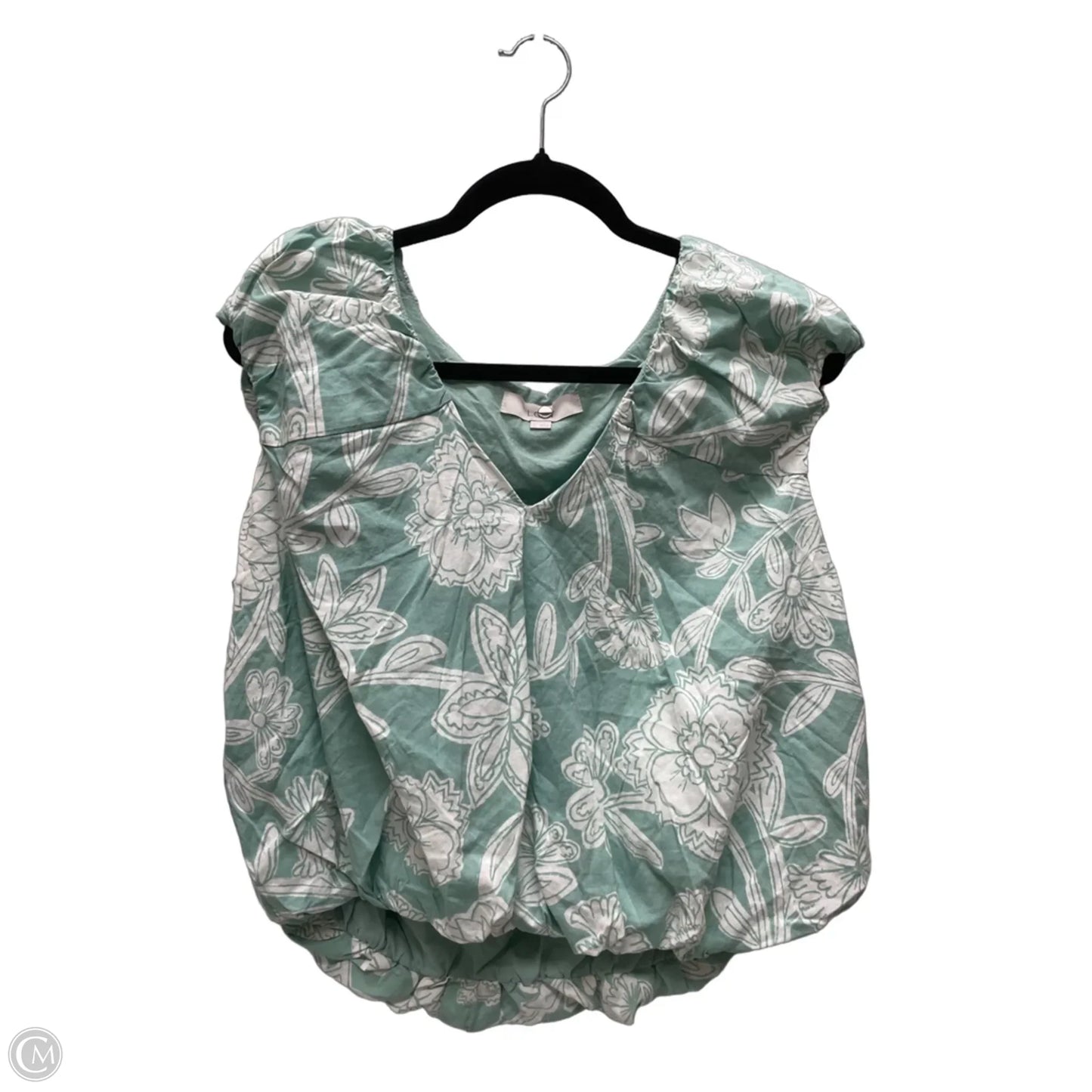 Top Short Sleeve By Loft In Green & White, Size: L