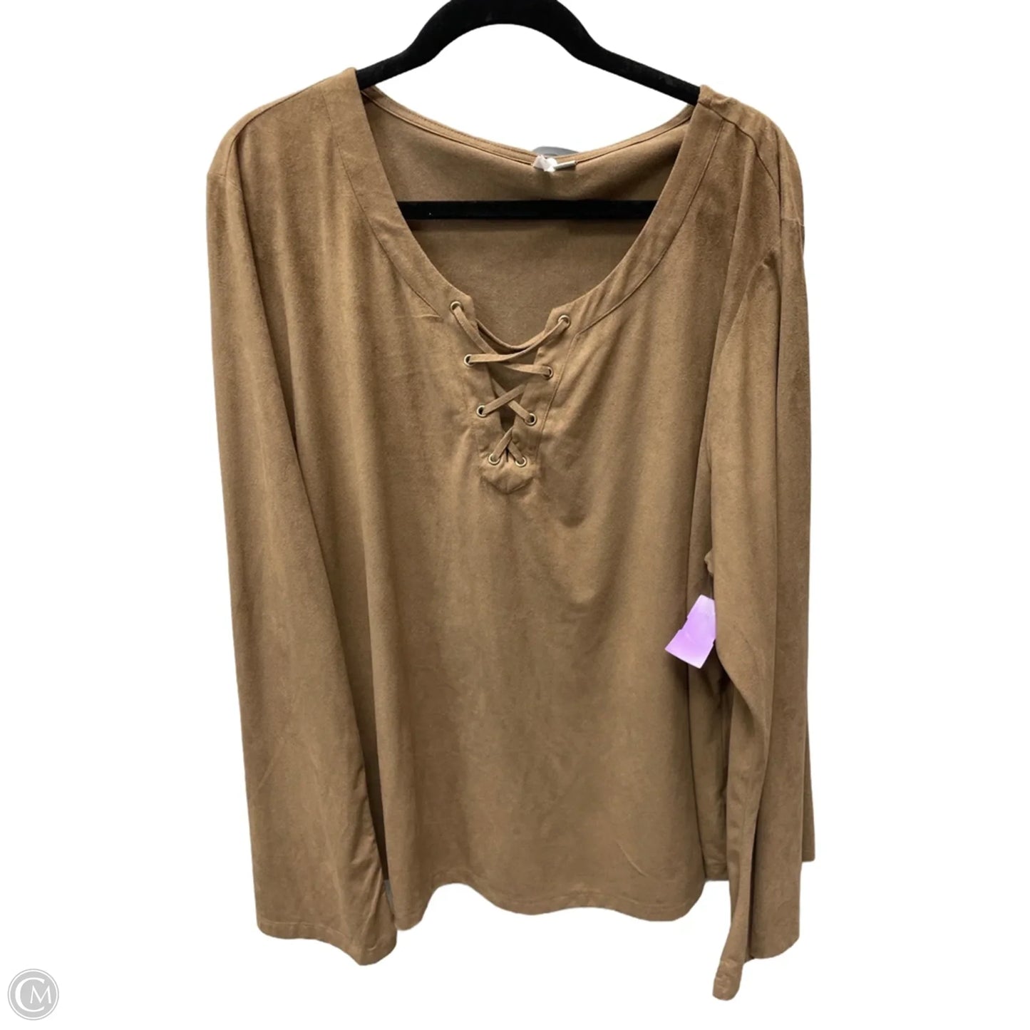 Top Long Sleeve By Cato In Taupe, Size: 4x