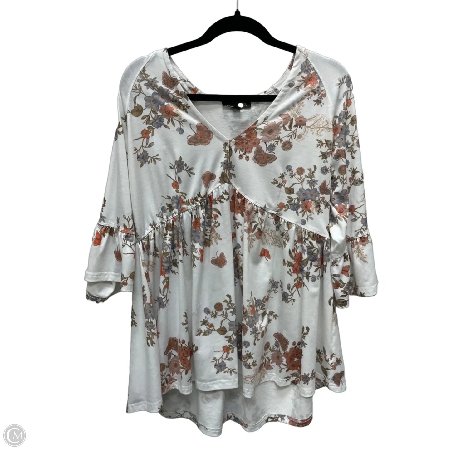 Top 3/4 Sleeve By Suzanne Betro In Floral Print, Size: 1x